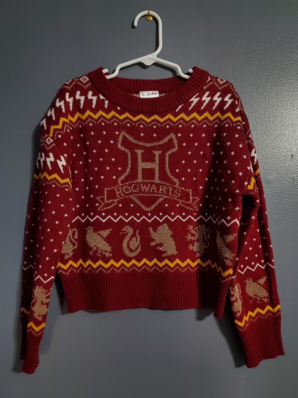 Harry Potter Hogwarts Red Gold Knit Crew Sweater Kids Size Small